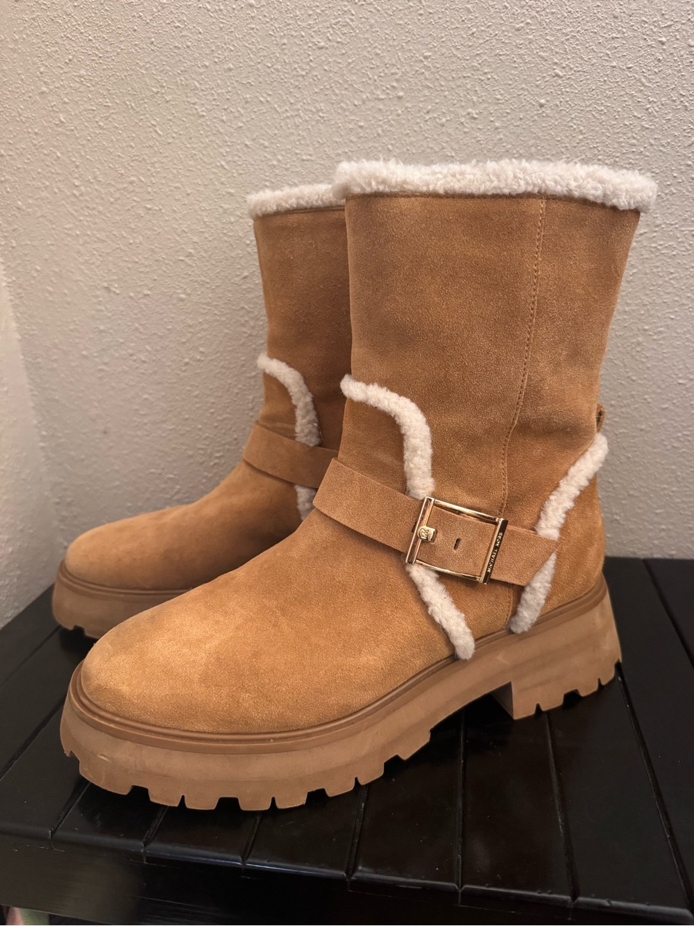 Michael Kors Tan Suede Shearling-Trim Winter Boots - Picture 3 of 10